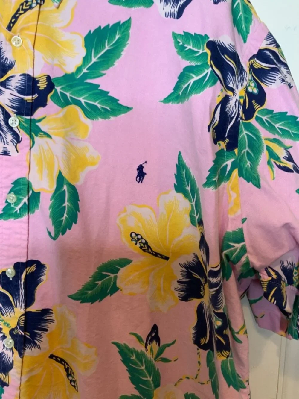 Polo Ralph Lauren Pink Tropical Print Short Sleeve Button-Up Shirt,  Size 3XL